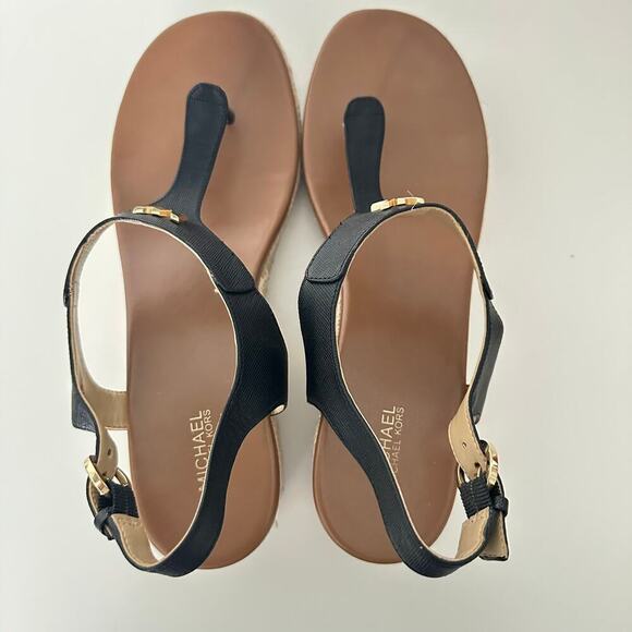 Michael Kors Laney Saffiano Leather Espadrille Wedge Sandals in Black (11) - Picture 4 of 14